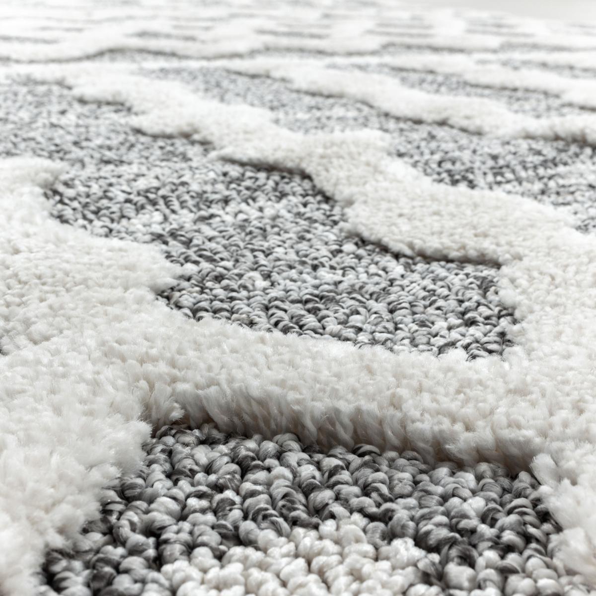 Tapis salon et chambre tissé motif scandinave PISTIOU gris, blanc, UN AMOUR DE TAPIS