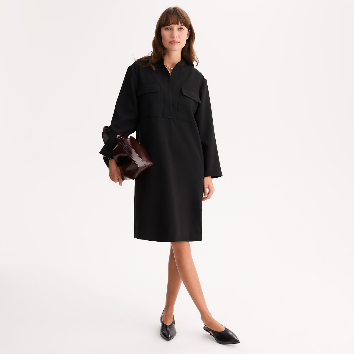 Robe droite, longueur genou, polyviscose stretch noir, ANNE WEYBURN