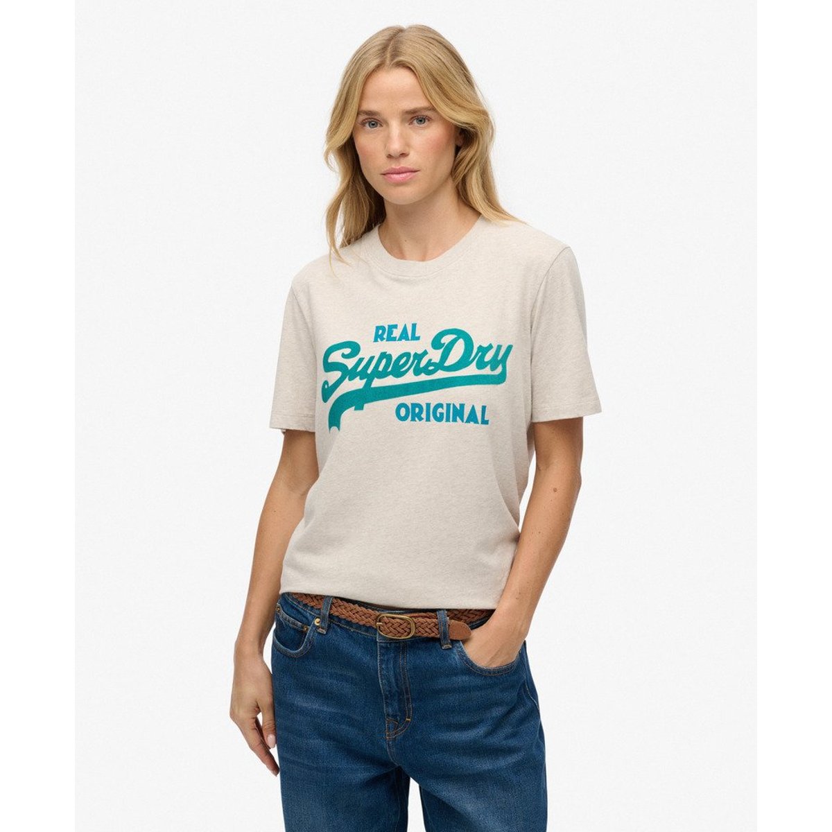T-shirt Vintage Logo Scripted en Coton Bio grège chiné, SUPERDRY