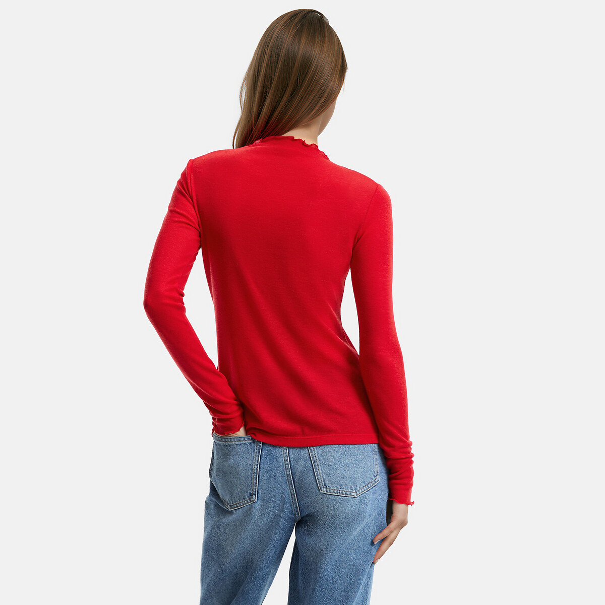 T-shirt col montant manches longues en lyocell et laine rouge, LA REDOUTE COLLECTIONS