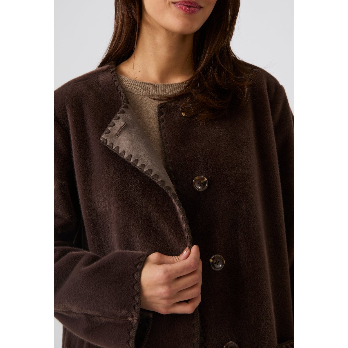 Manteau toucher doux marron chocolat, DAMART