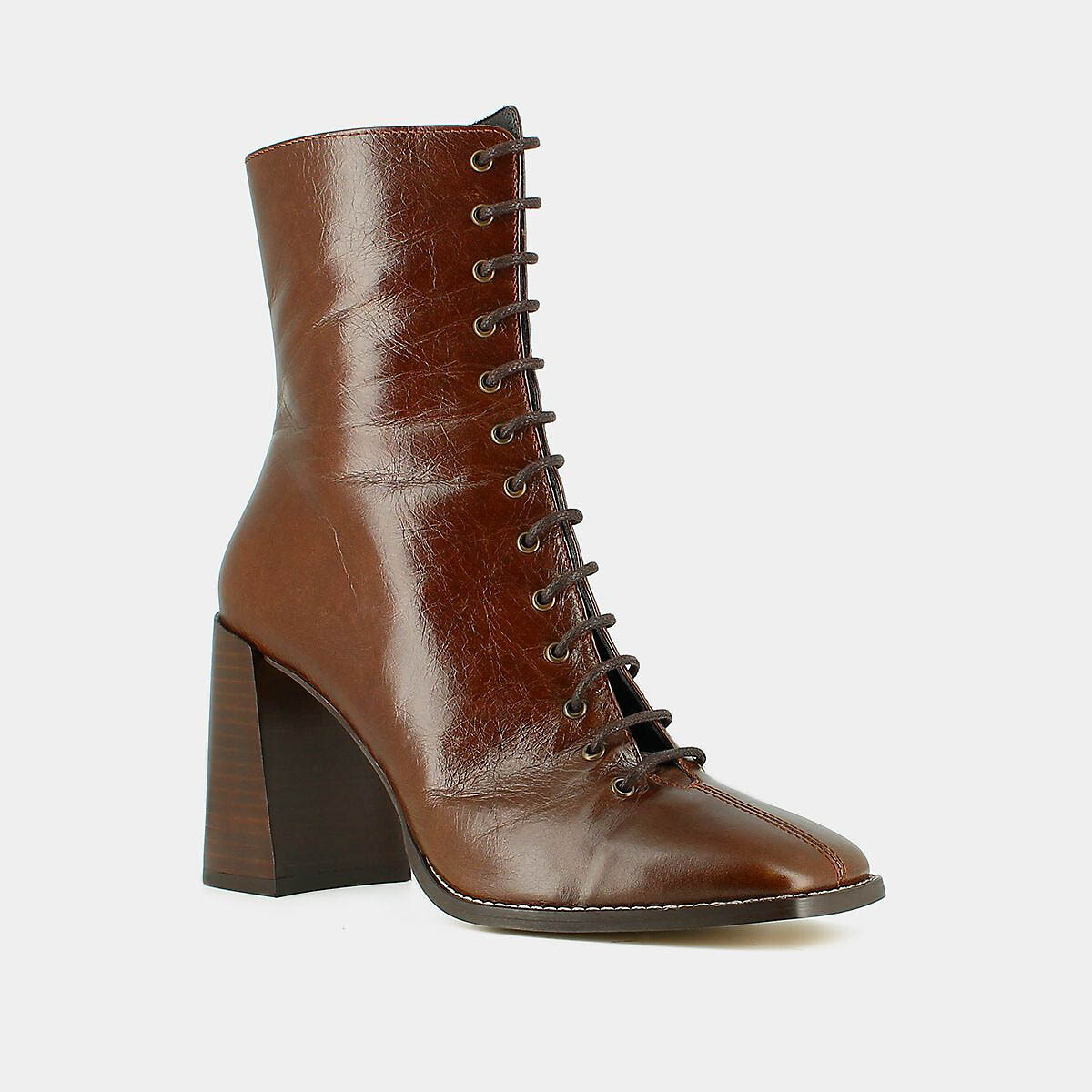 Bottines lacées en cuir vieilli Vandelle marron, JONAK