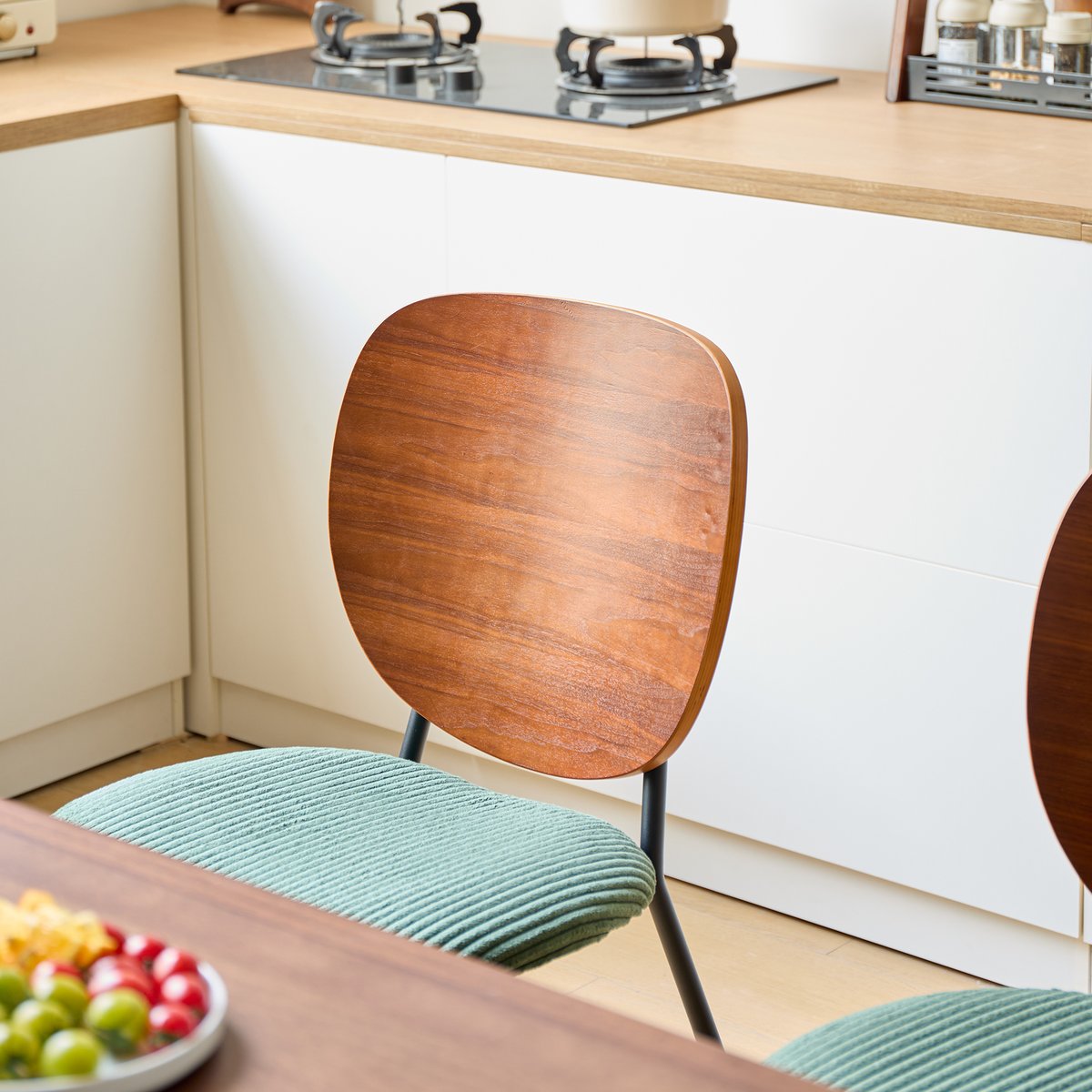 Lot de 2 chaises de salle à manger en bois, métal et velours côtelé, ORUM vert, NORDLYS