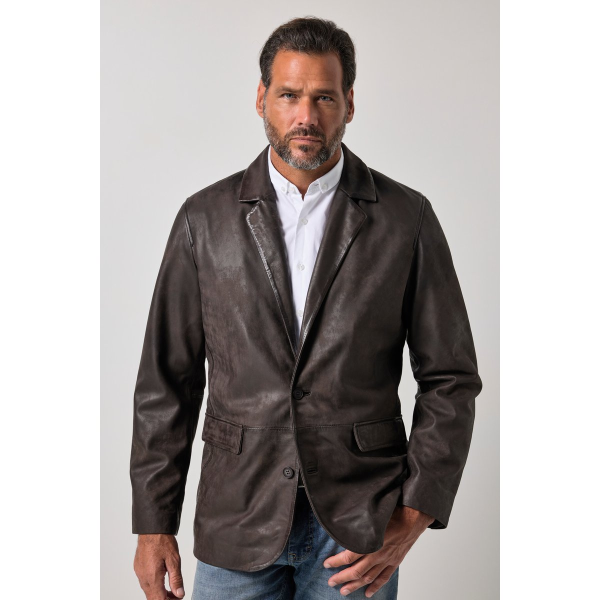 Veste en cuir d'agneau nappa marron foncé, JP1880