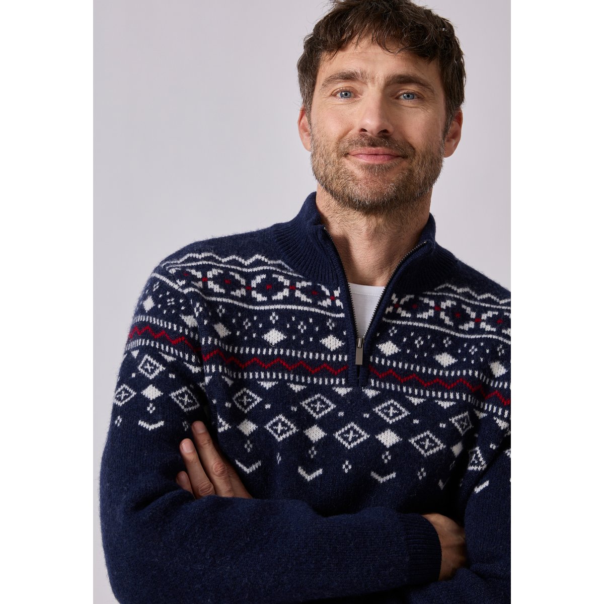 Pull de Noël jacquard bleu marine jacquard, DAMART