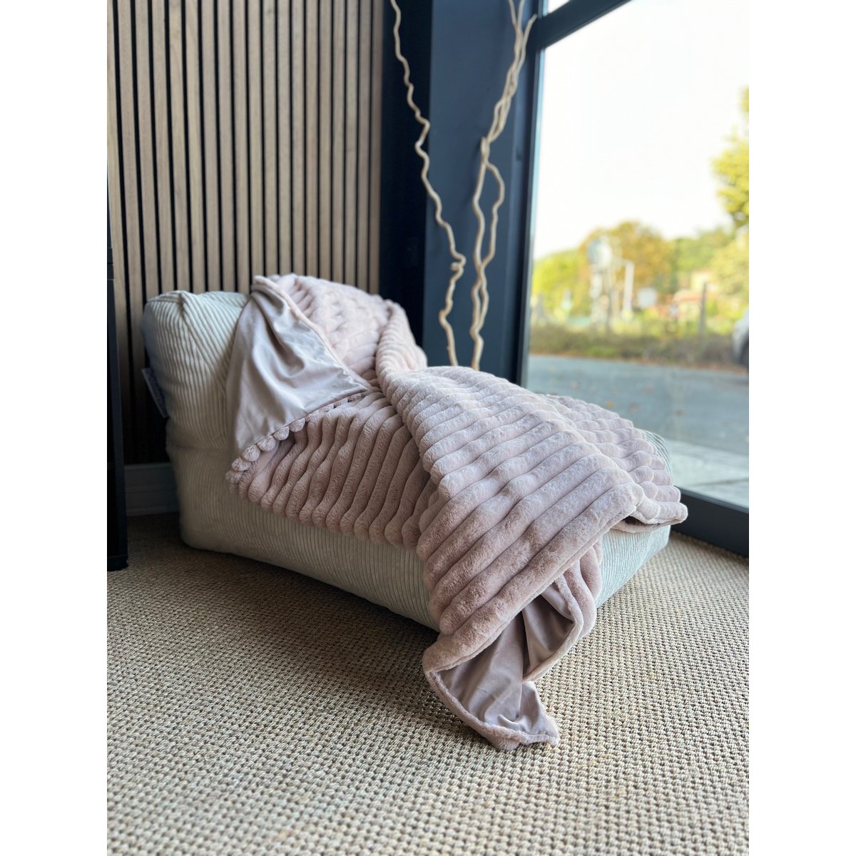 Plaid gros velours cotelé moelleux imitation fourrure RAYA rose pastel, MAGMA HEIMTEX