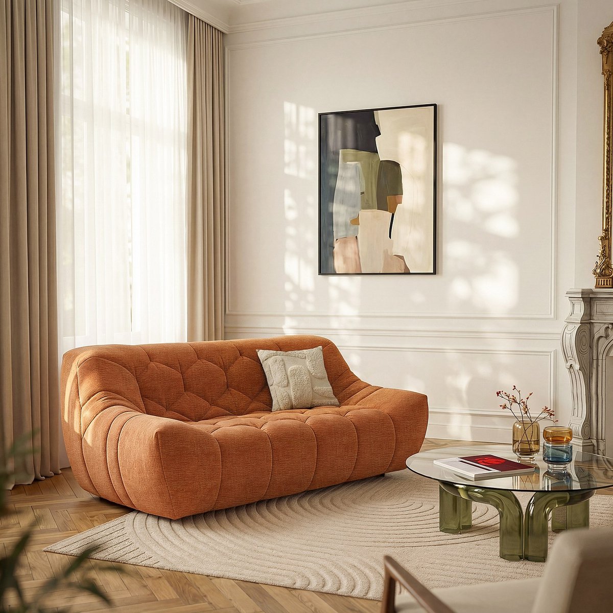 Canapé fixe tissu MELFI terracotta, HABITAT