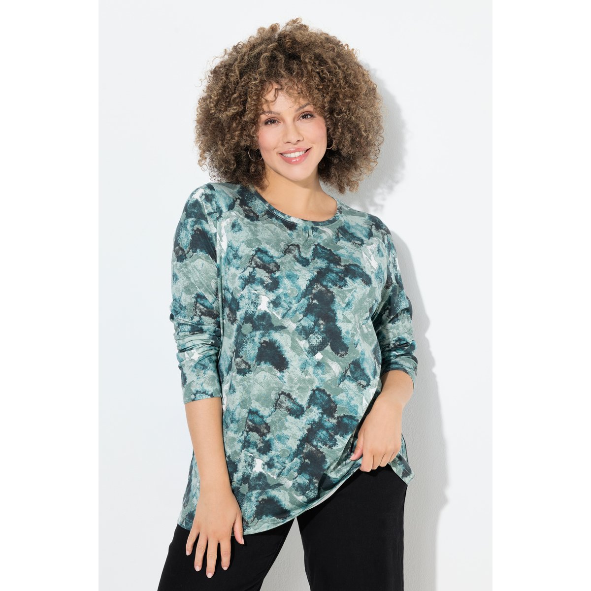 T-shirt à motif floral. Coupe évasée vert pétrole, ULLA POPKEN