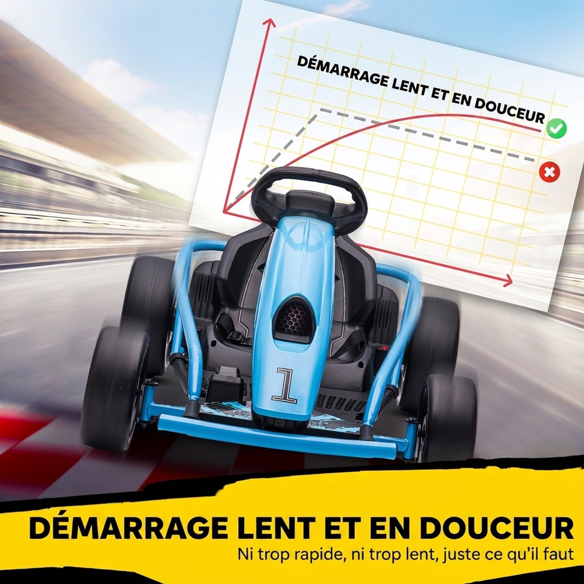 Kart électrique à conducteur assis Plastique bleu + noir, HOMCOM