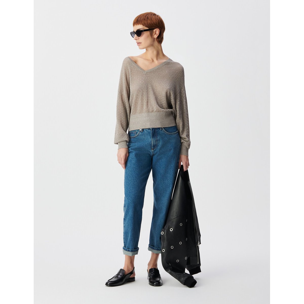 Maglia a maniche lunghe con scollo a V con filato metallizzato deserto, IKKS