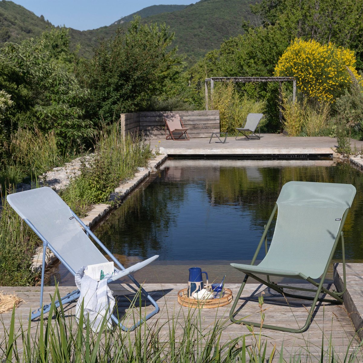 Transat jardin pliant multi-positions : Largeur 58 cm - MAXI TRANSAT vert moss tube moss, LAFUMA MOBILIER