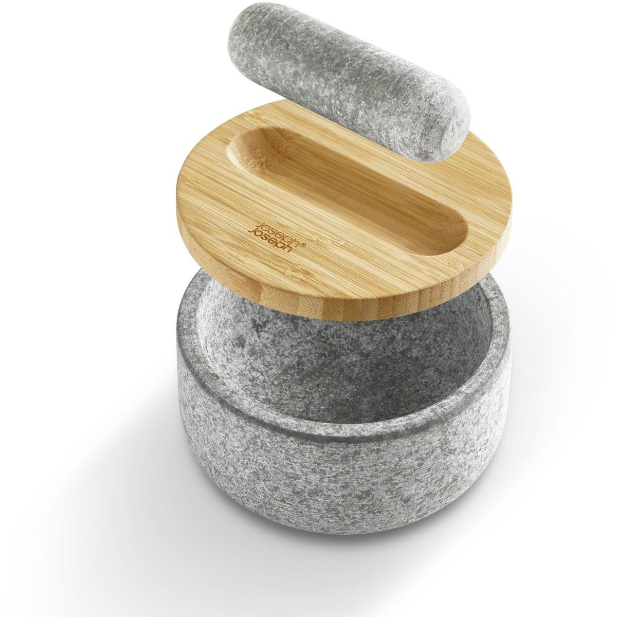 Mortier et mortier en granite couvercle bambou couleur unique, JOSEPH JOSEPH