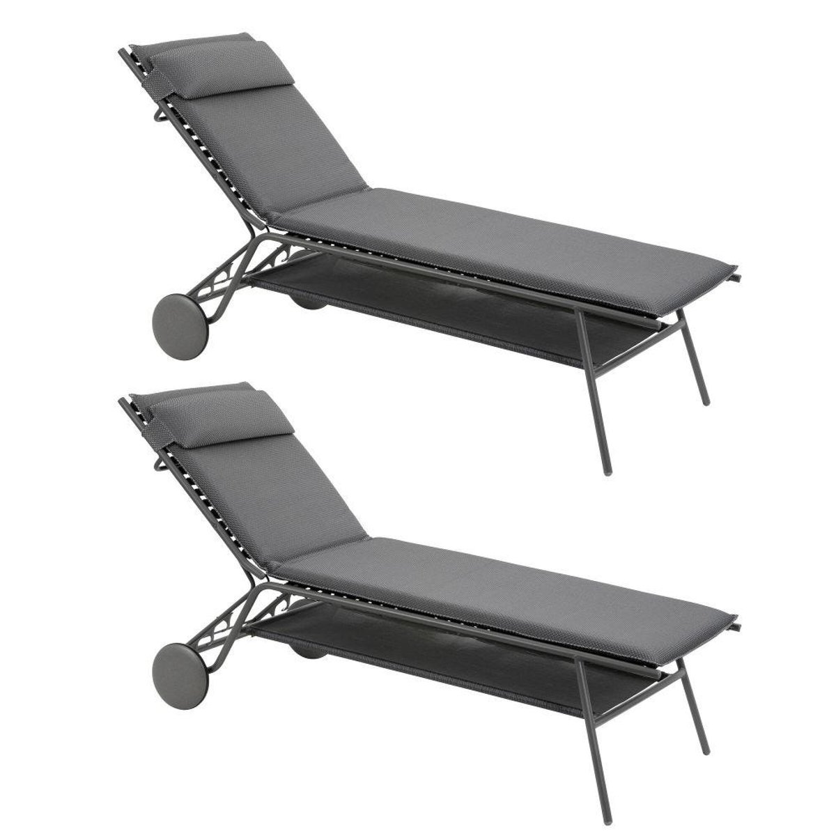 Lot de 2 lits de soleil hauts - MIAMI II gris silver, LAFUMA MOBILIER