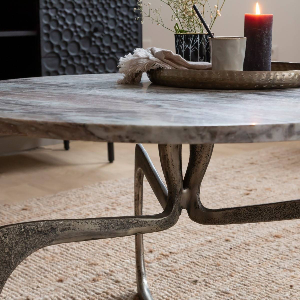 Table basse en marbre ronde VALOU gris, MADE IN MEUBLES