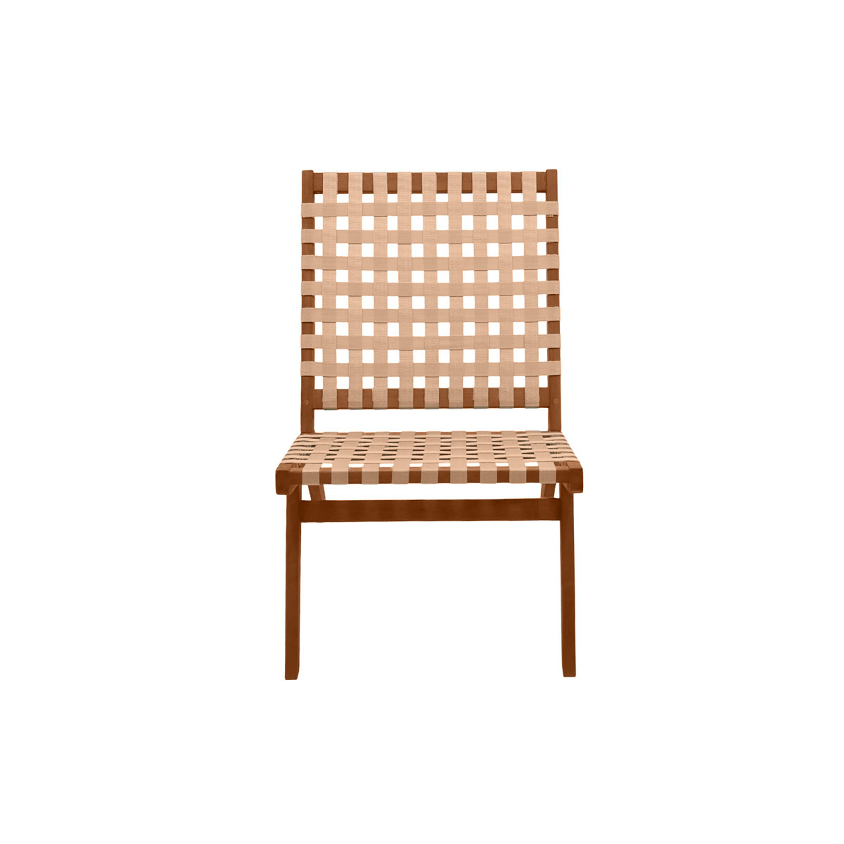 Fauteuil lounge en bois massif et sangles beiges LUCEA naturel, MILIBOO