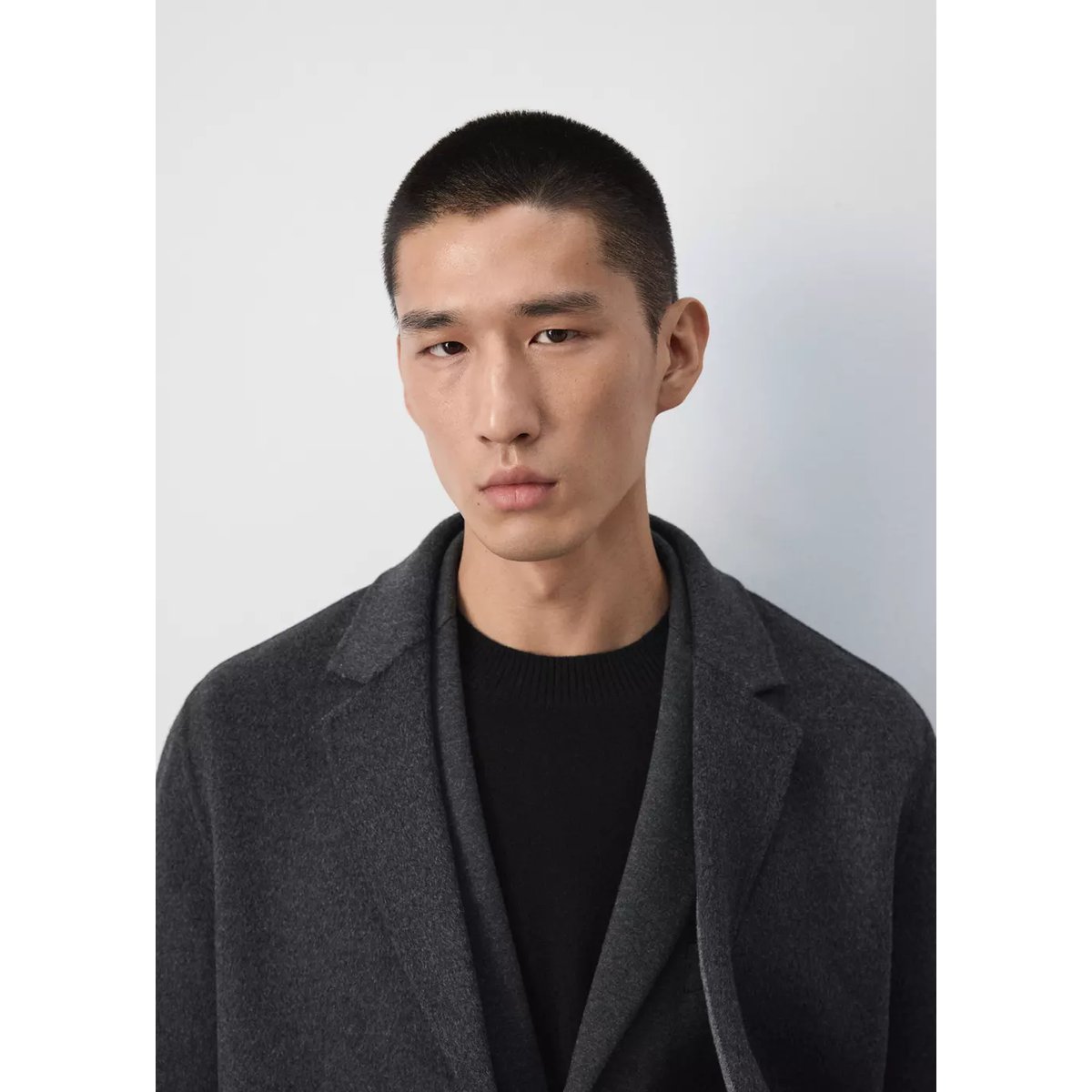 Manteau laine mélangée boutons gris anthracite, MANGO MAN