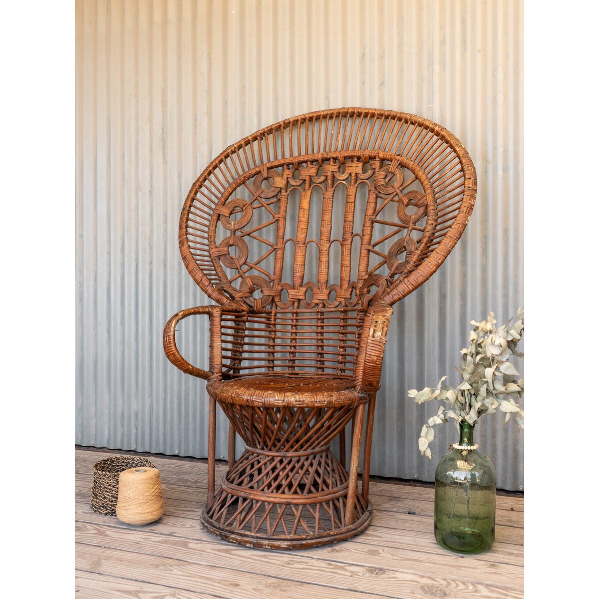 Grand fauteuil en osier Ernest N°1097 - Bon état bois foncé, DEBONGOUT