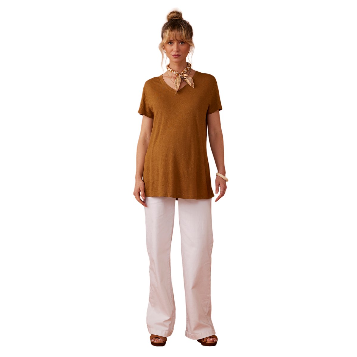 Tee-shirt grossesse col V effet lin bronze, ENVIE DE FRAISE