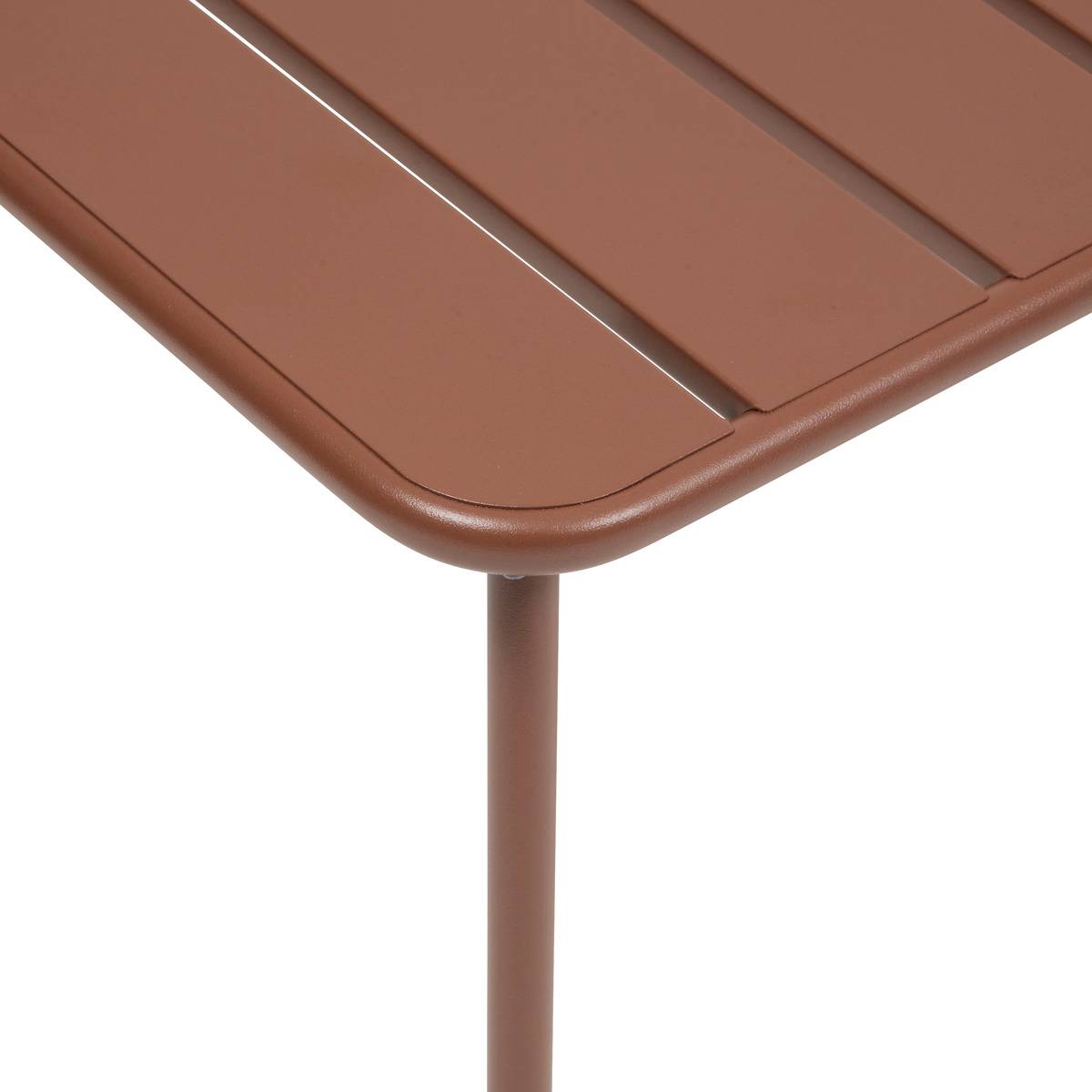 Table basse de jardin carrée en acier pieds ajustables PHUKET marron acajou, HESPERIDE