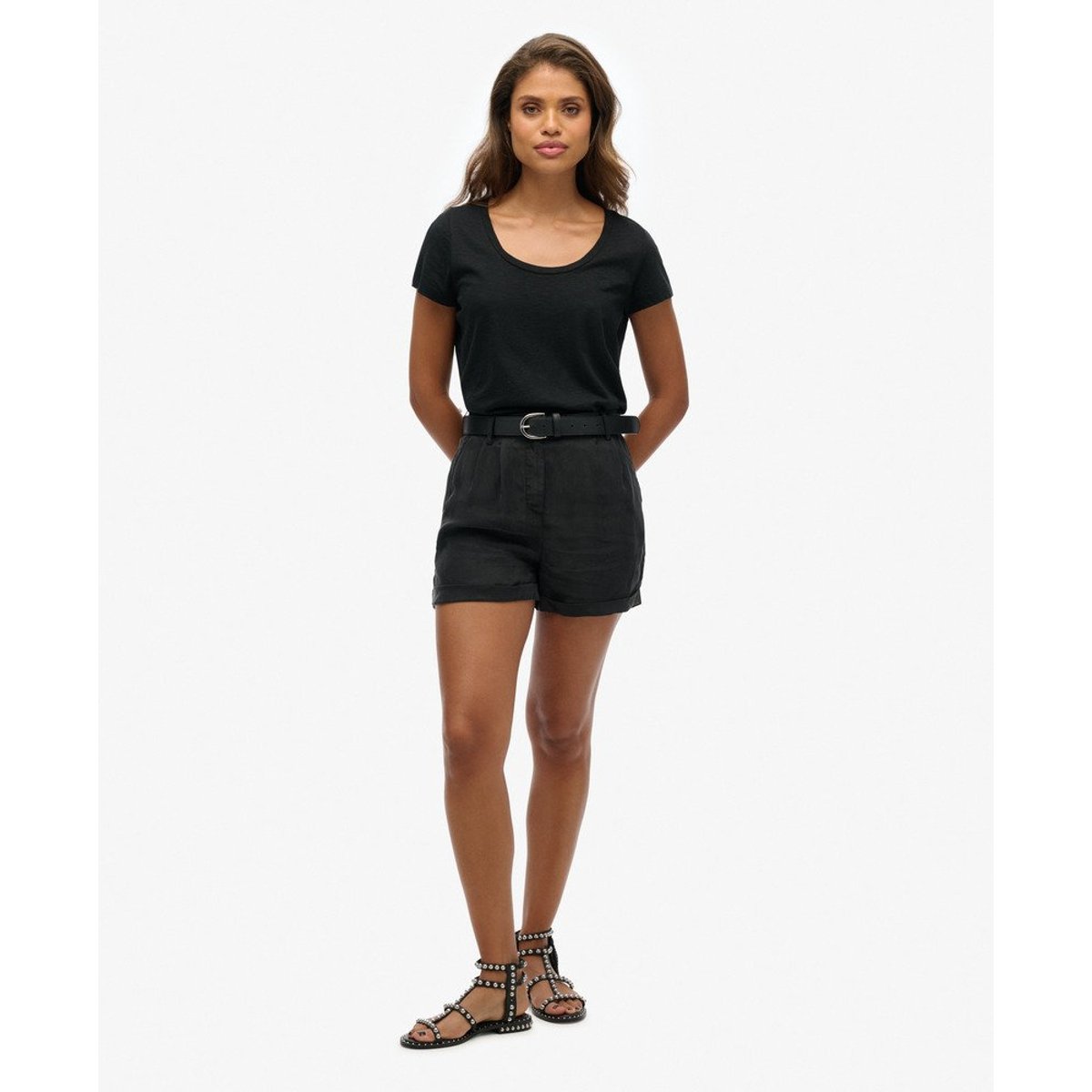 Short en cupro noir, SUPERDRY