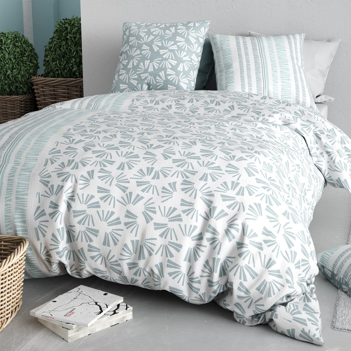 Parure de lit - Housse de couette + taie 100% Coton 57 fils multicolore, EDEN
