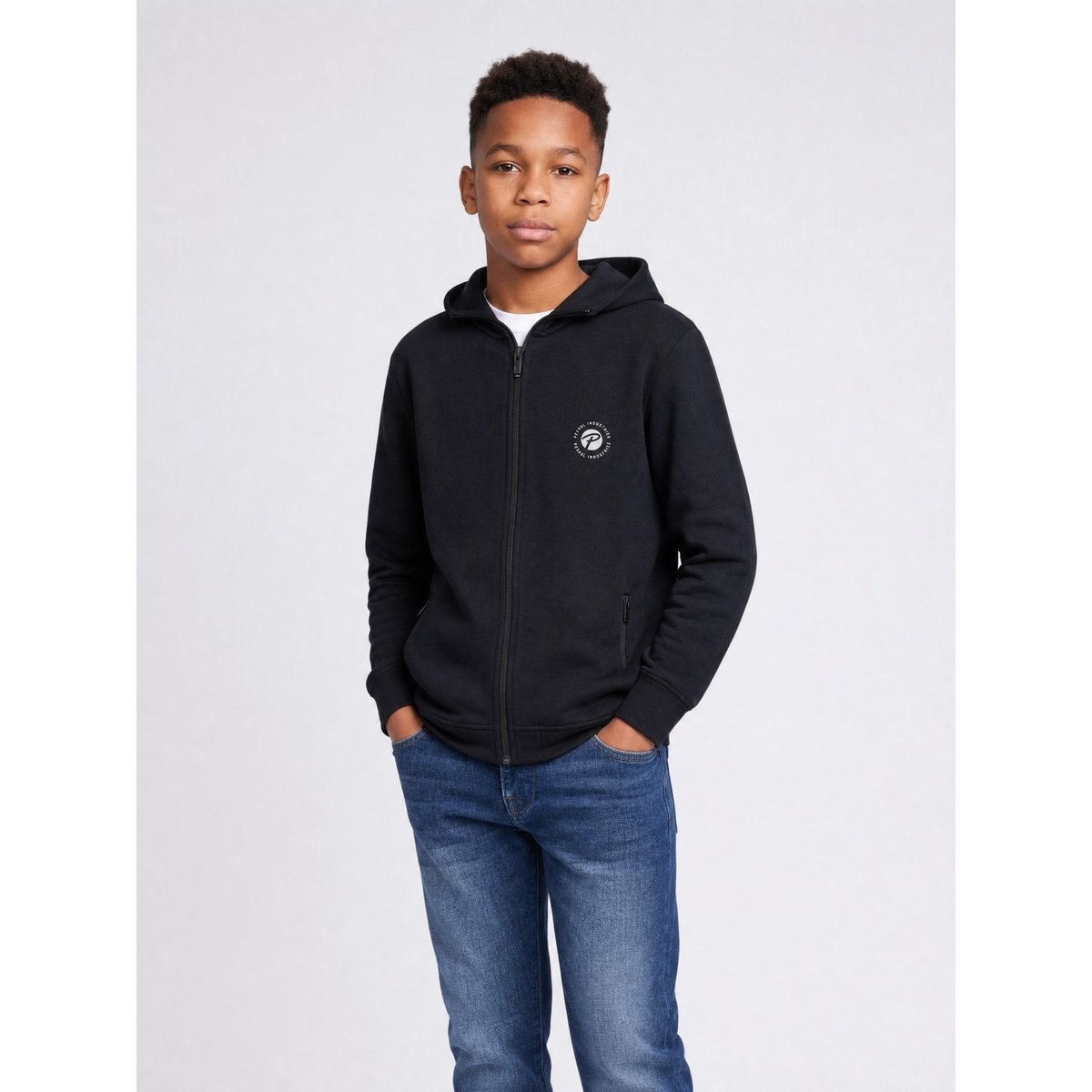 Sweat à capuche zippé gris acier noir deep black, PETROL INDUSTRIES
