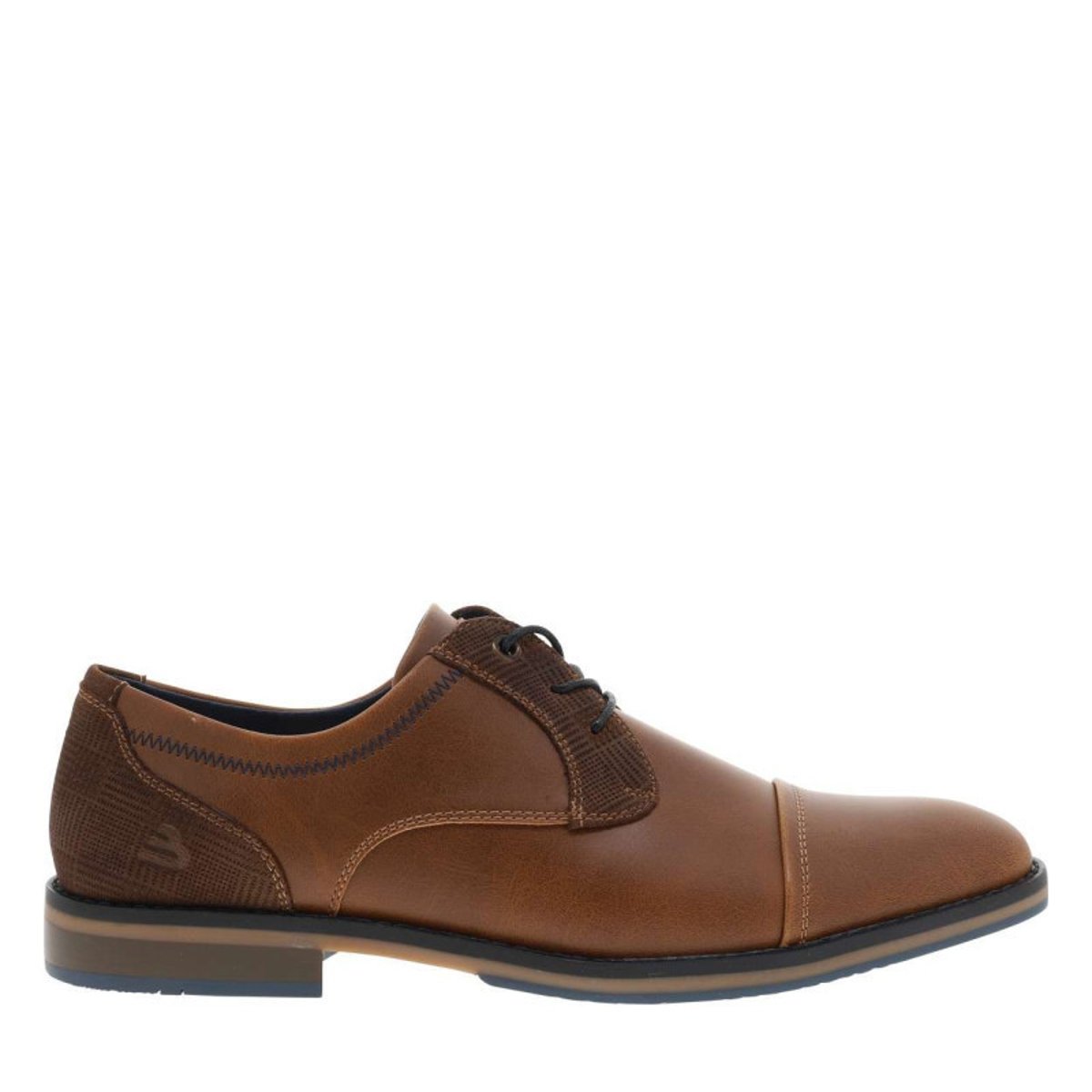 Derbies cognac à talon plat avec un logo embossé sur la languette brun, BULLBOXER