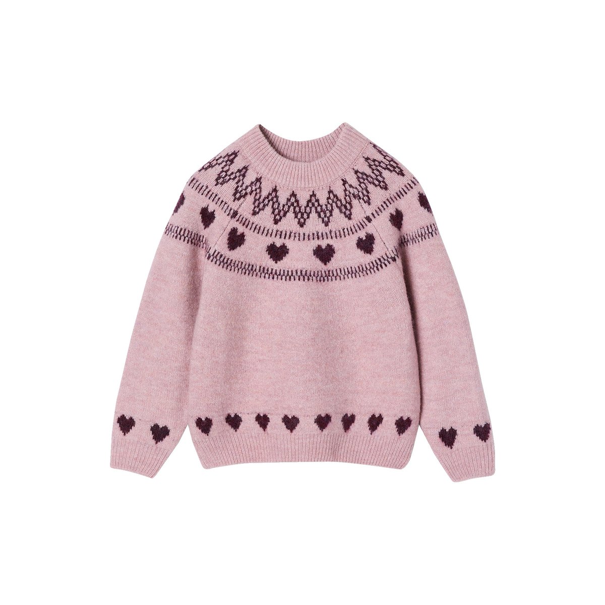 Pull manches longues col rond rose pâle, VERTBAUDET