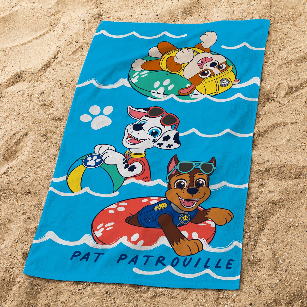 Serviette de bain et de plage imprimé 100% coton, WATER bleu, PAT PATROUILLE