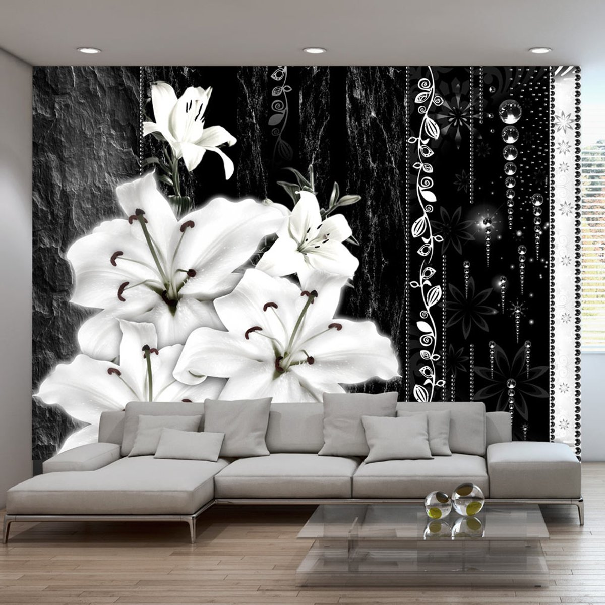 Papier peint intissé panoramique Fleurs Crying lilies noir, EDEN