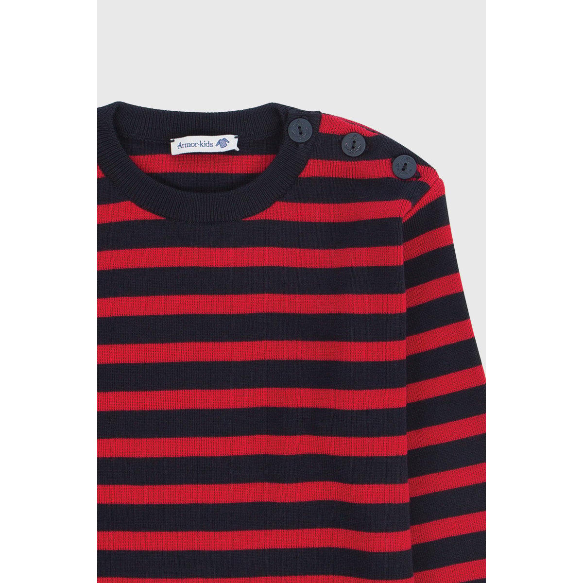 Pull Marin à boutons en laine Mérinos BRIAC KIDS navire/braise, ARMOR-LUX