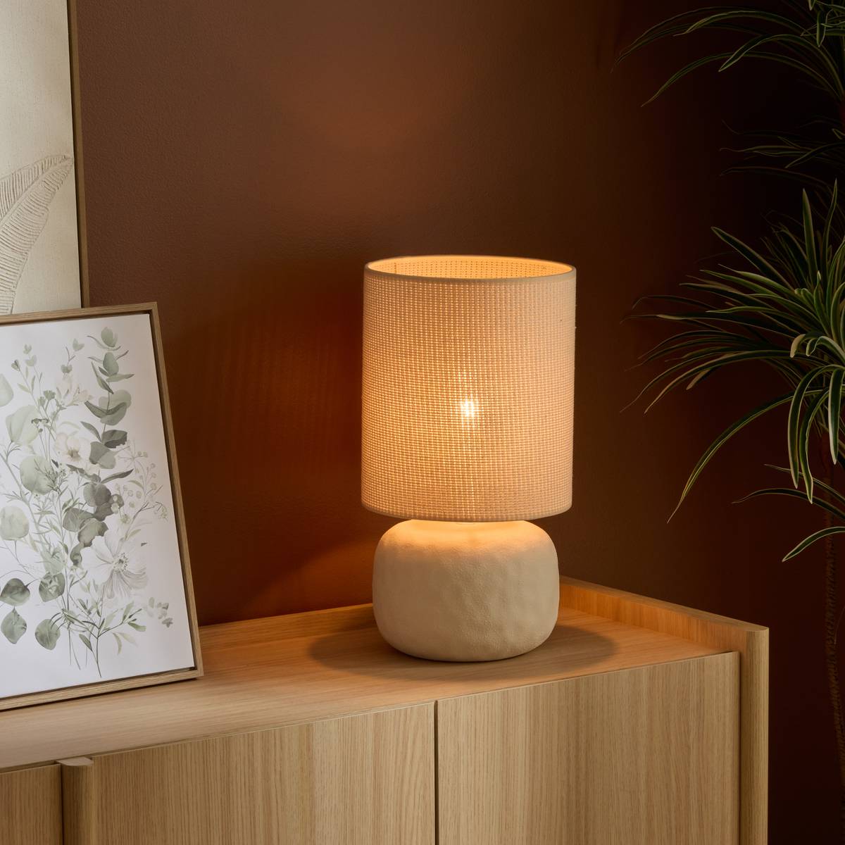 Lampe cylindrique OBINE beige, ATMOSPHERA