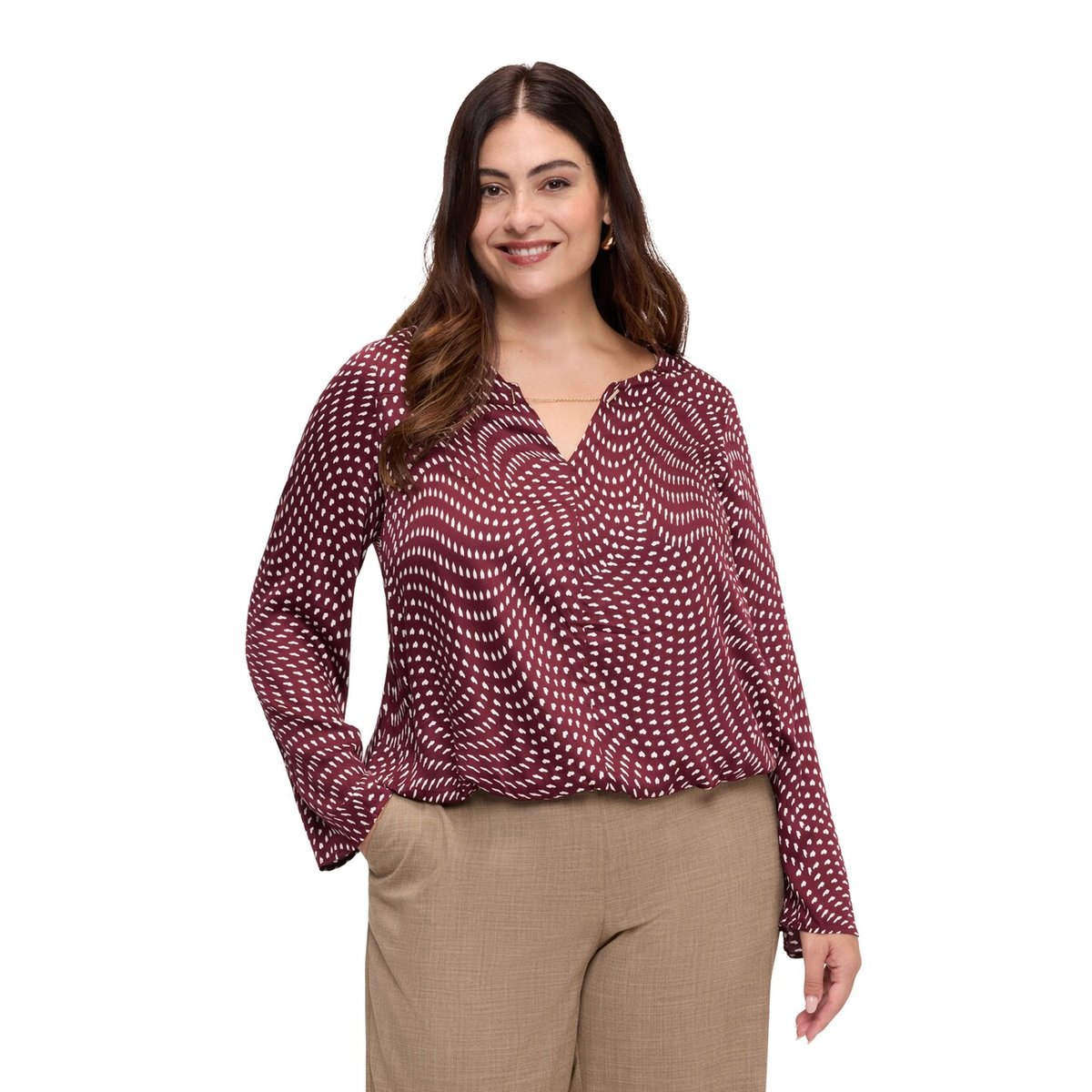 Blouse avec imprimé petits cœurs marron, FIORELLA RUBINO