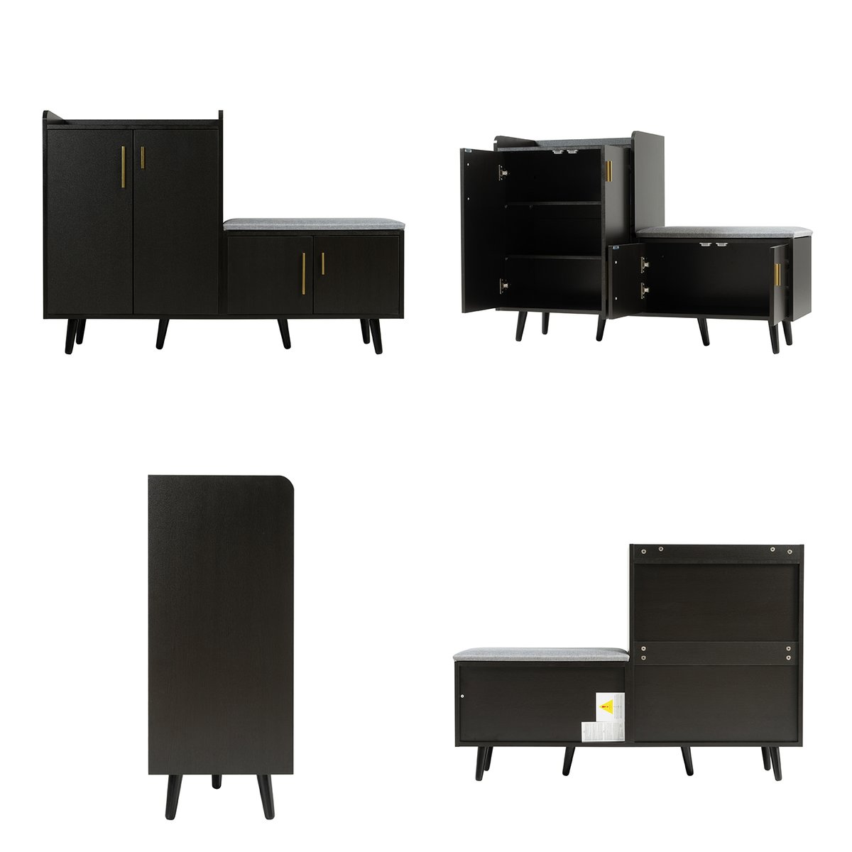 Banc à chaussures banc entrée avec rangement 4 portes, NESTERB noir, MEUBLES COSY