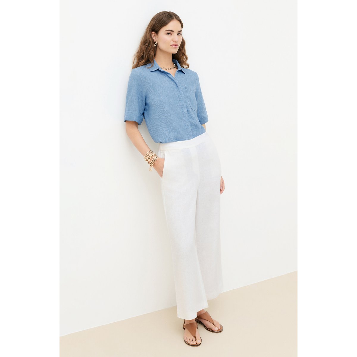 Pantalon large en lin PANDI blanc, CAROLL