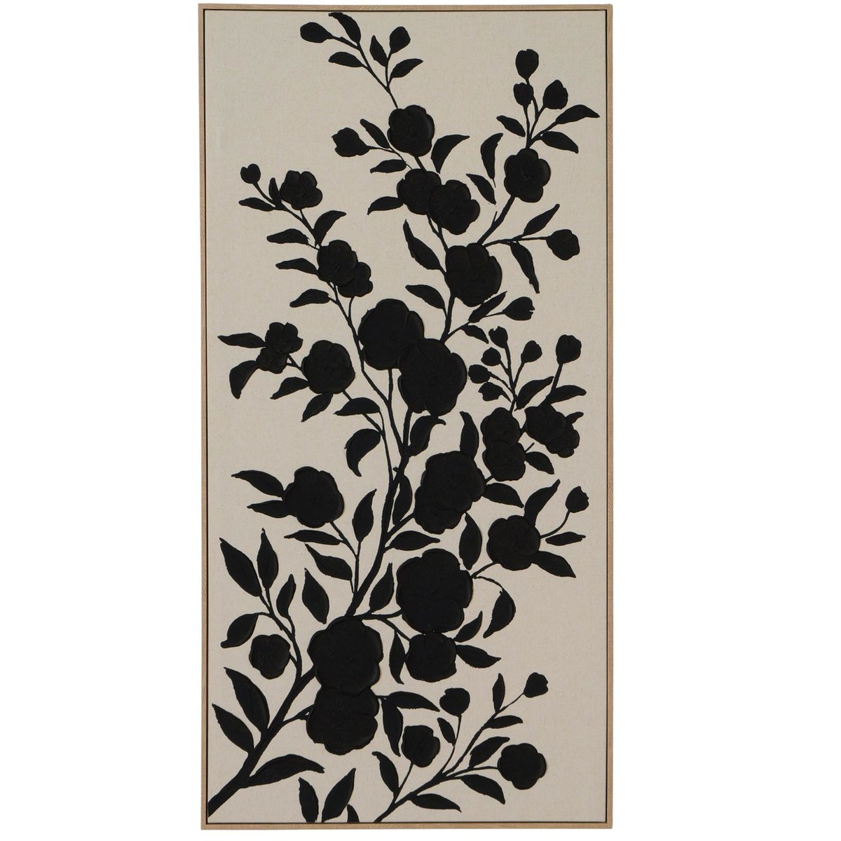 Grand tableau peint à la main fleurs noir et blanc 60x120x4cm noir & blanc, WADIGA