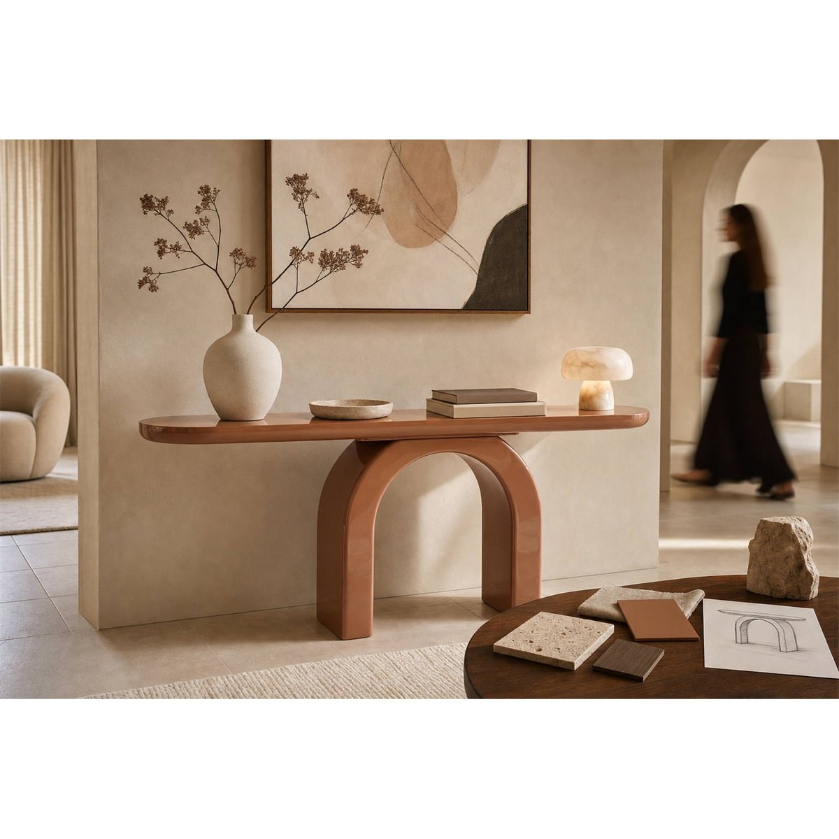 Console design aux lignes arquées mocha mousse, RECOLLECTION