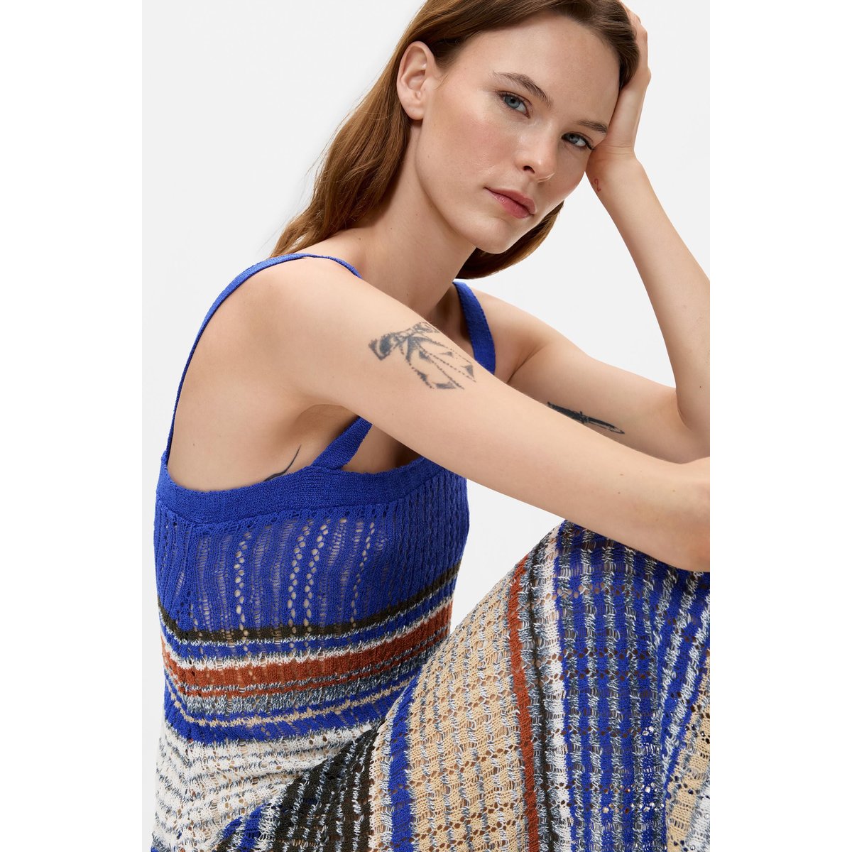 Robe longue en maille bleu, DESIGUAL