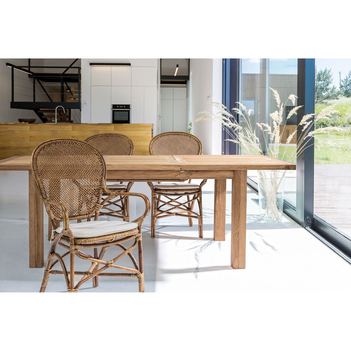 Table de jardin extensible en teck recyclé L160/220 - SAINT MALO bois clair, HELLIN, DEPUIS 1862