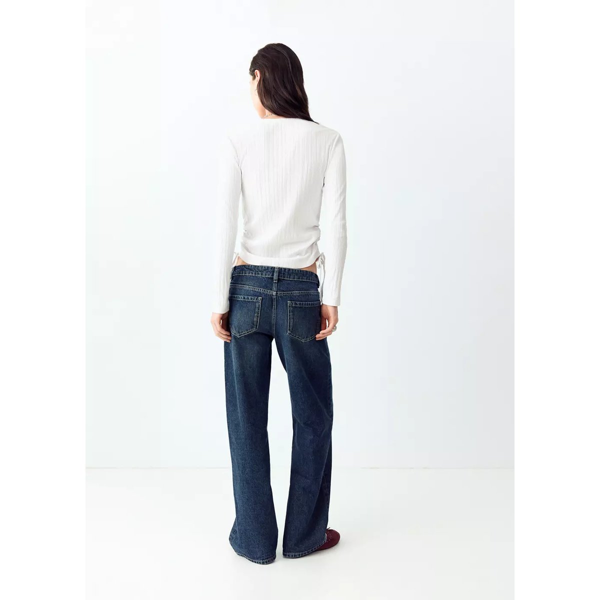 T-shirt côtelé détail froncé blanc cassé, MANGO TEEN