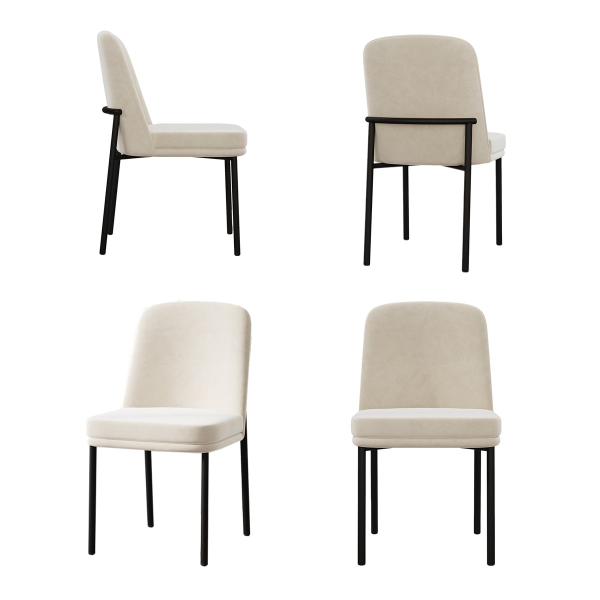 Lot de 4 chaises de salle à manger en velours avec pieds métal, DUORAUC beige, MEUBLES COSY