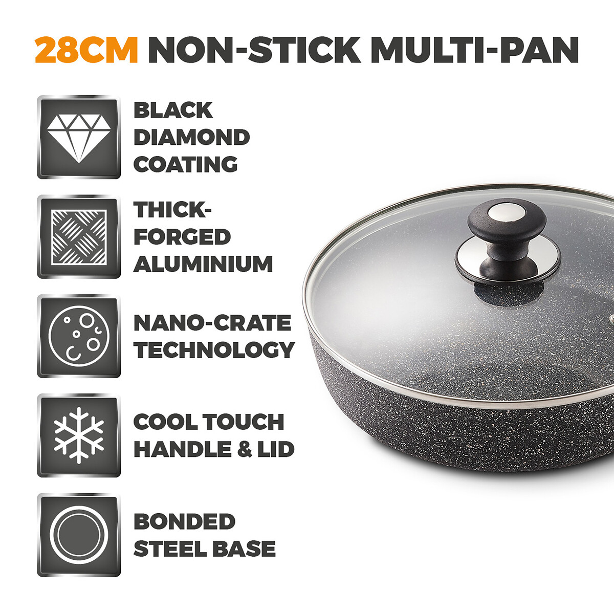 28cm Precision Non-Stick Multi Pan black, TOWER