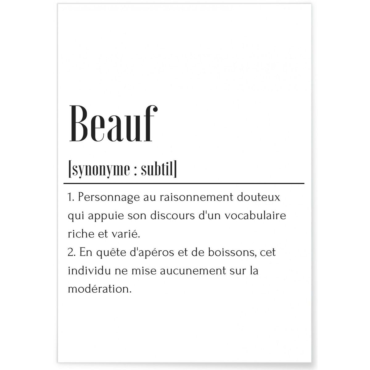 Affiche Définition Beauf blanc, L'AFFICHERIE