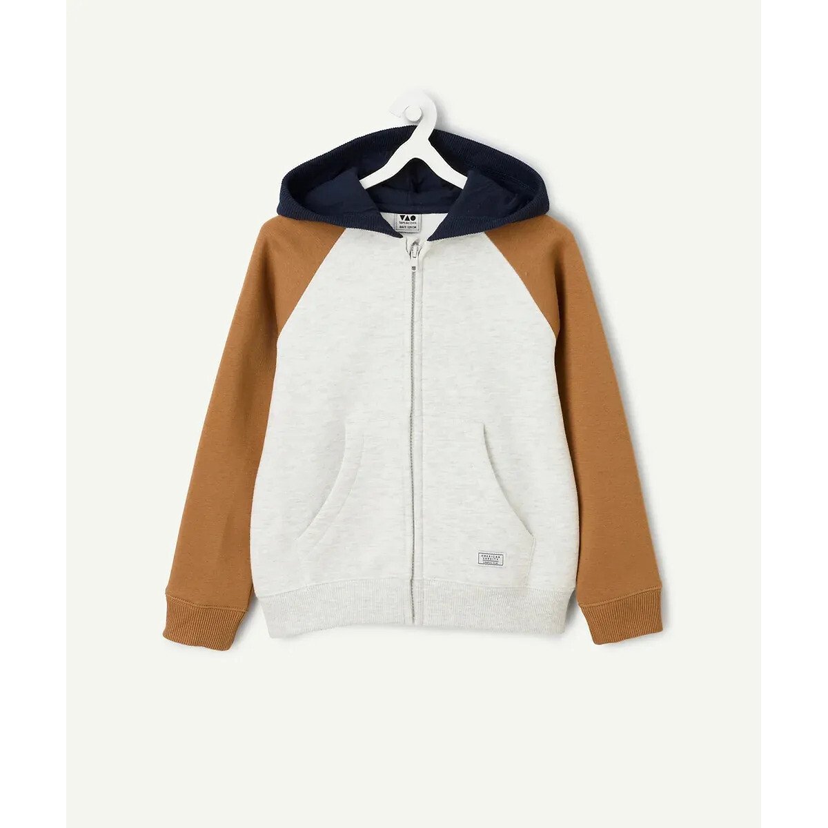 Sweat zippé à capuche ecru/caramel, TAPE A L'OEIL