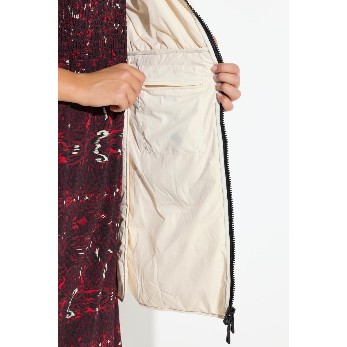 Gilet long, matelassage / polaire bouclette blanc cassé, ULLA POPKEN