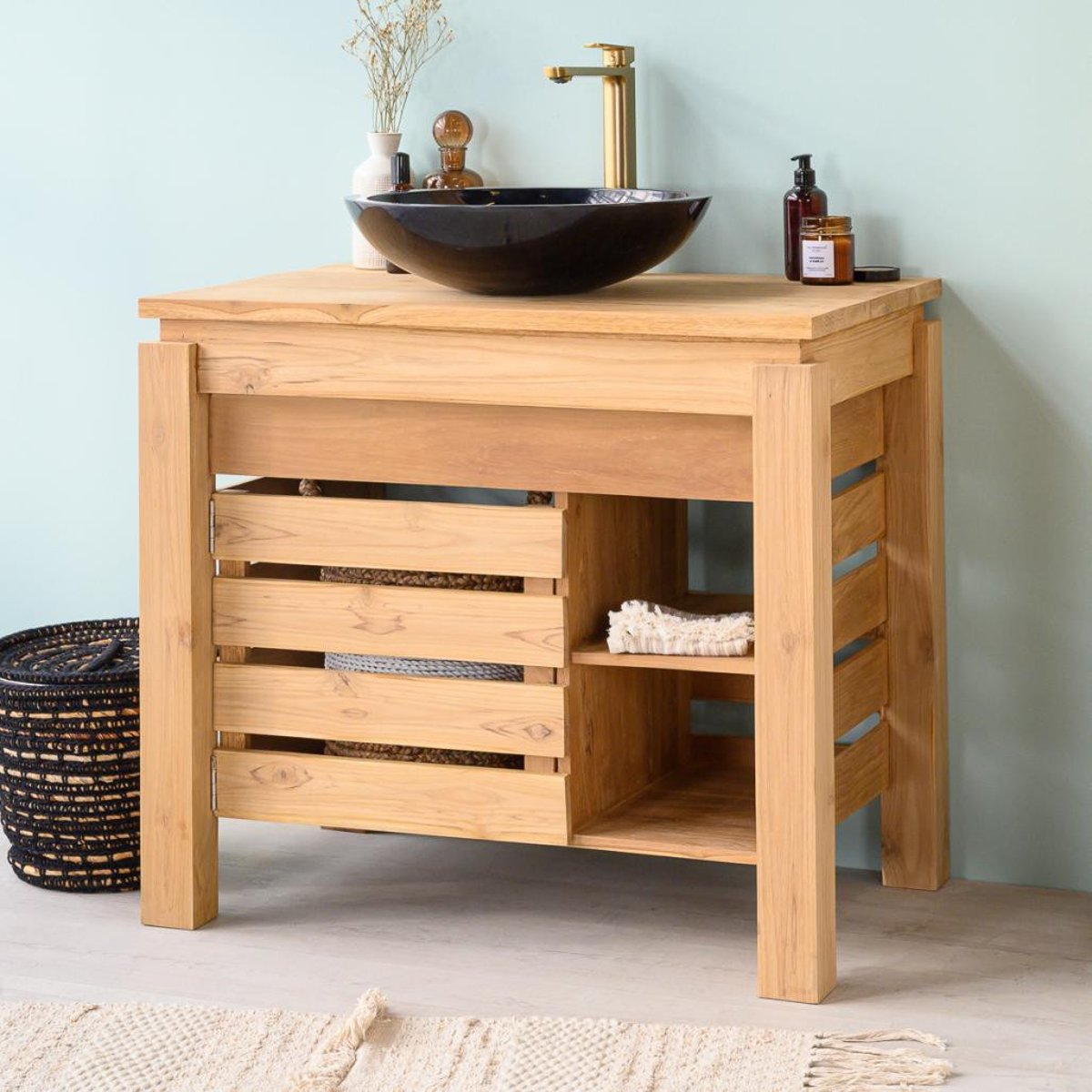 Meuble en teck rectangle de 85cm ZEN naturel, WANDA COLLECTION