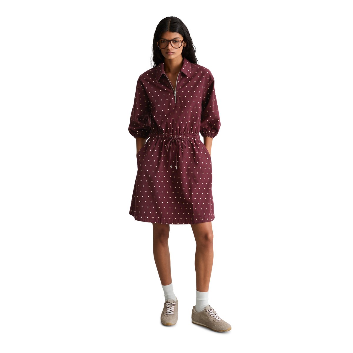Robe courte en seersucker, coupe trapèze en pur coton bio rot, MARC O’POLO DENIM