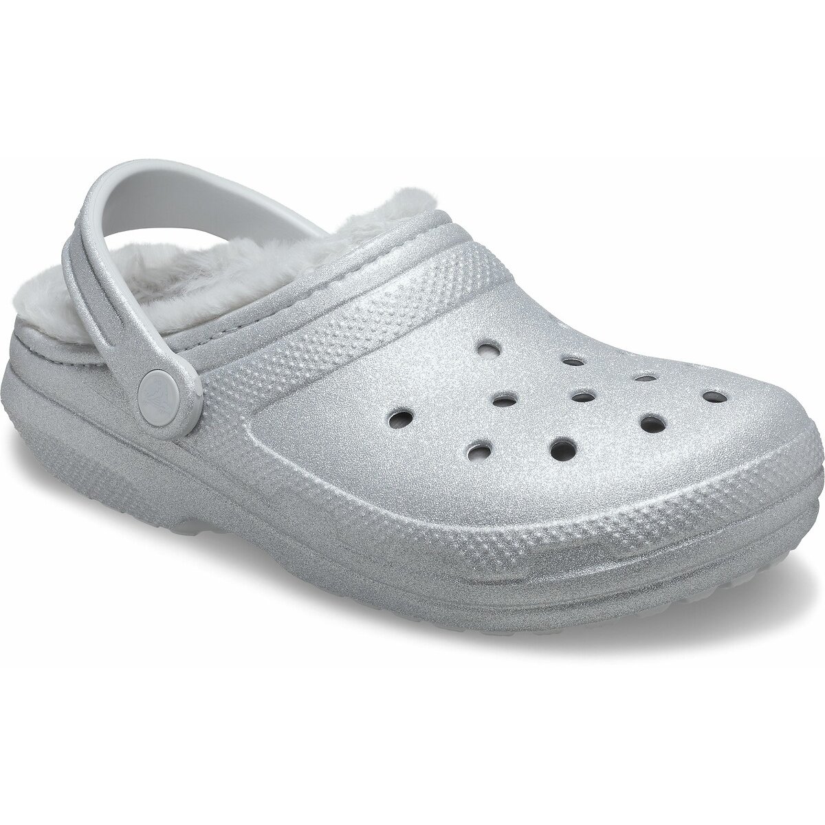 Classic Fuzz Glitter Faux Fur Lined Clogs shiny grey, CROCS