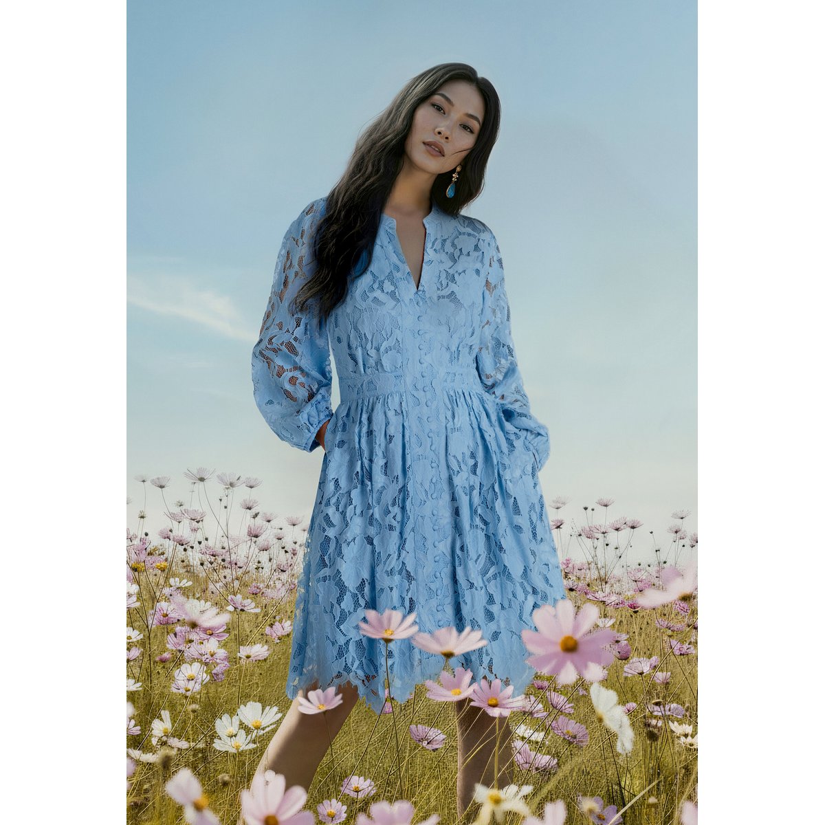 Robe en dentelle en dentelle soft sky, VERA MONT