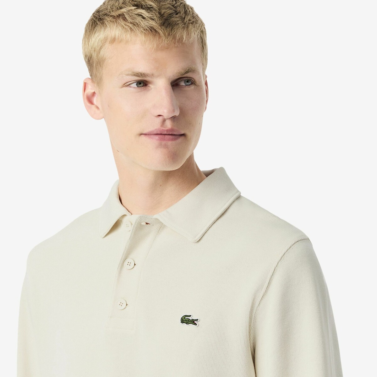Sweatshirt mit Polokragen aus Rippstrick cremeweiss, LACOSTE